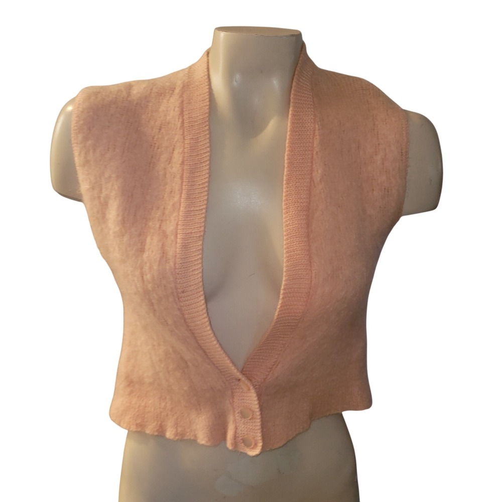 Bobbie Brooks Pink Fine 100% Wool V Neck Button Up Vest Sweater vintage 1960s